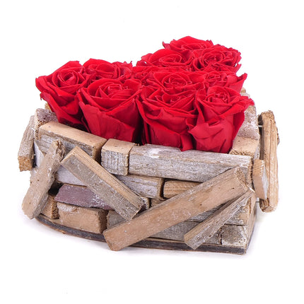In eterno dřevěný box srdce 13 rudých růží