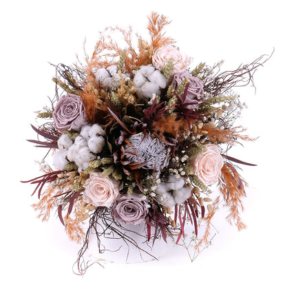 Irigo sušená kytica protea preparované ruže