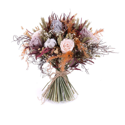 Irigo sušená kytica protea preparované ruže