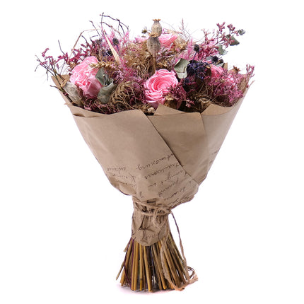 Irigo sušená kytice preparované růžové růže Monalisa pink