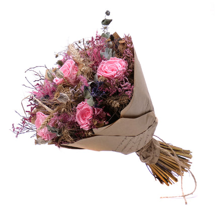 Irigo sušená kytice preparované růžové růže Monalisa pink