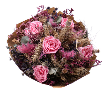 Irigo sušená kytice preparované růžové růže Monalisa pink