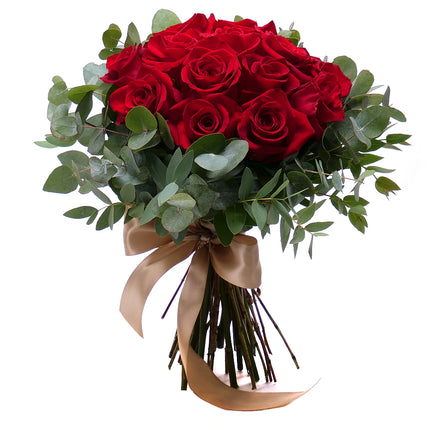 Sweet červené růže a eukalypt