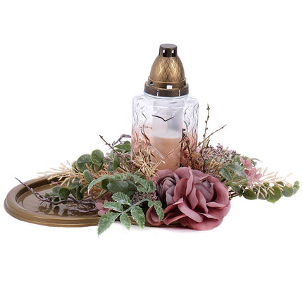 Irigo smútočný aranžmán plastové srdce kahanec a ružové kvety