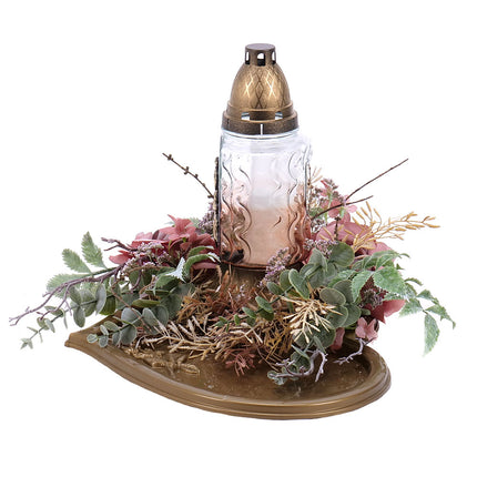 Irigo smútočný aranžmán plastové srdce kahanec a ružové kvety