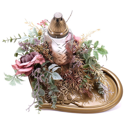 Irigo smútočný aranžmán plastové srdce kahanec a ružové kvety